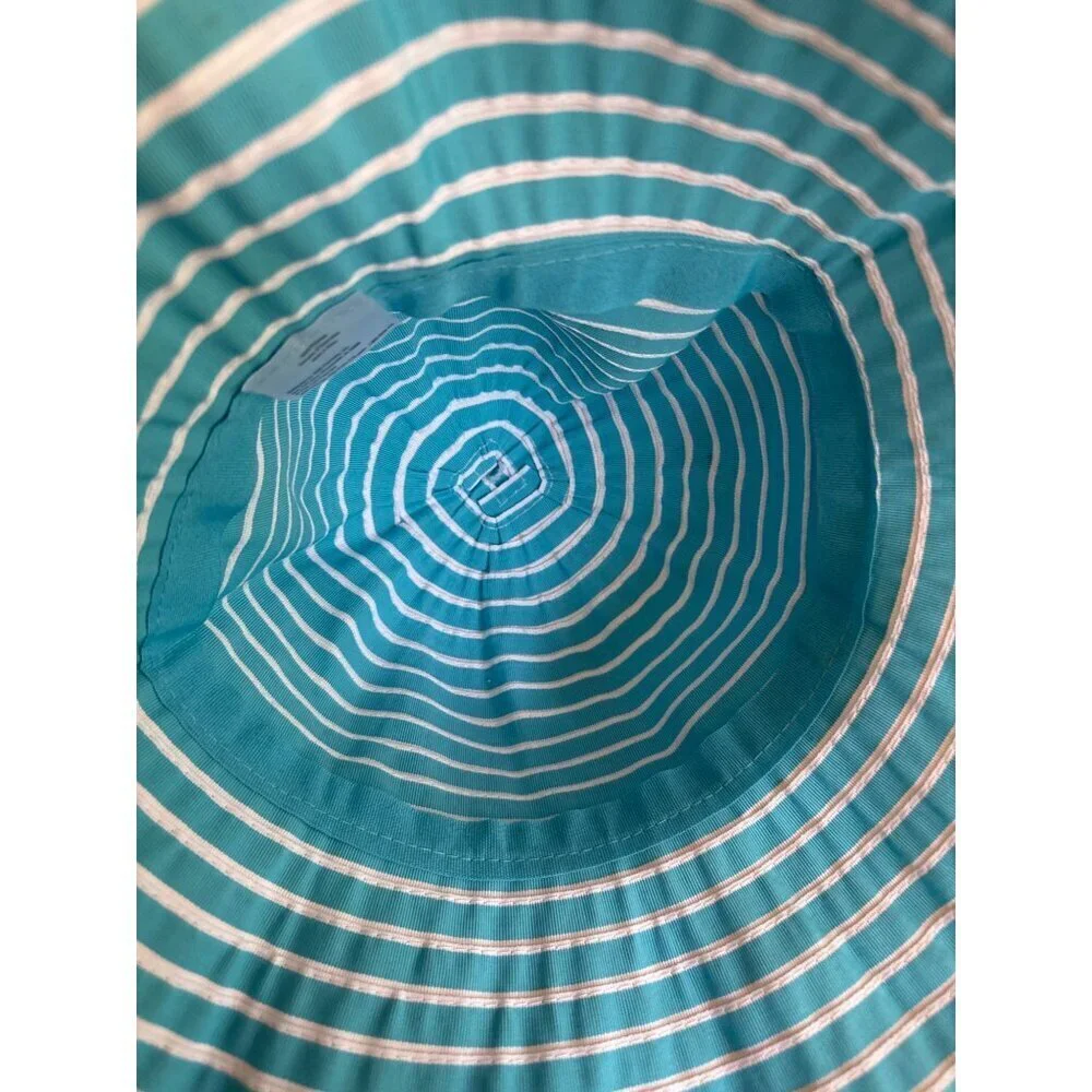 Turquoise & White Striped Polyester Sun Hat‎ By CVS Pharmacy One Size Fits Most